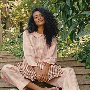 EUC Doen Paz Pyjama Set in Pink Gingham, Sz M/L